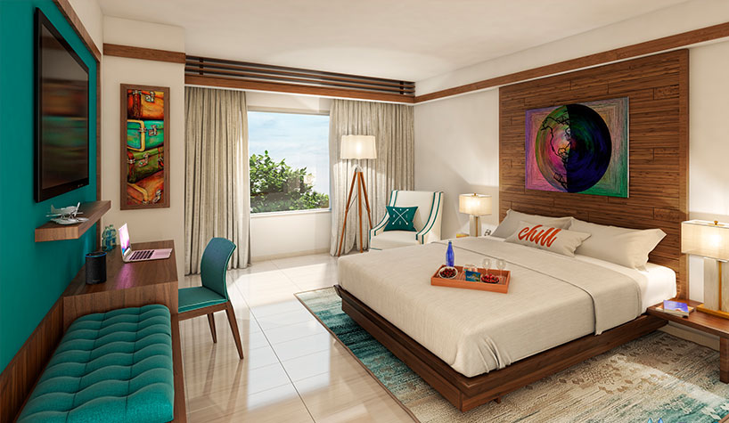 Rendering of guestroom for Compass by Margaritaville Hotels and Resorts