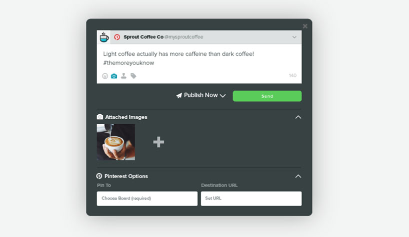Users can compose a Pinterest post via Sprout Social's platform.