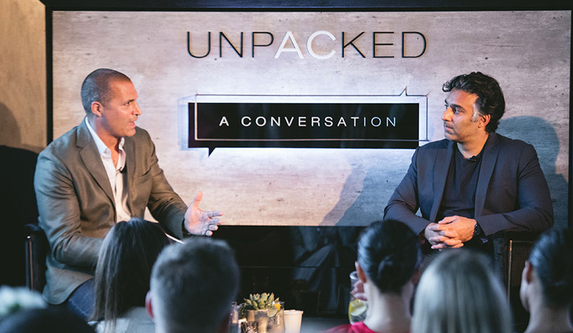 From left, Nigel Barker and Rehan Choudhry kick off AC Unpacked: A Conversation in NYC.
