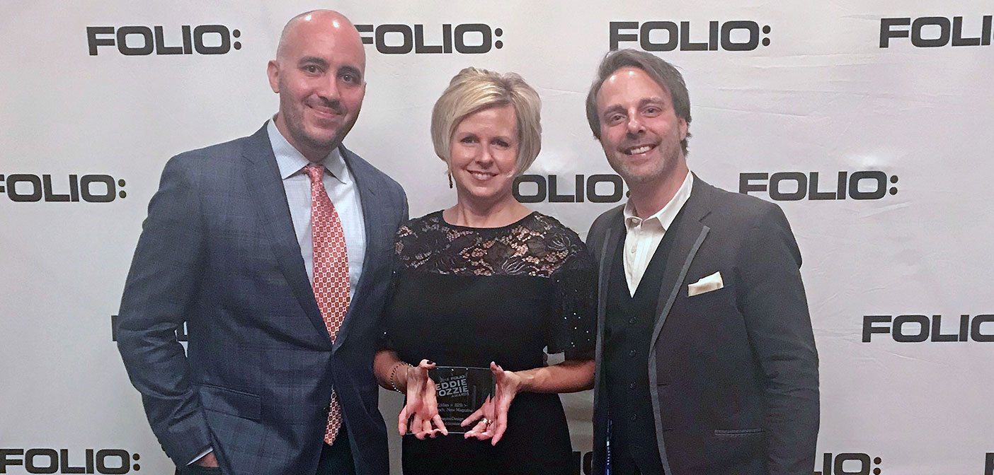 From left: Director of Design & Technology Eliud Custodio, Editor-in-Chief Christina Trauthwein and Publisher Allen Rolleri at the Folio Awards in NYC.