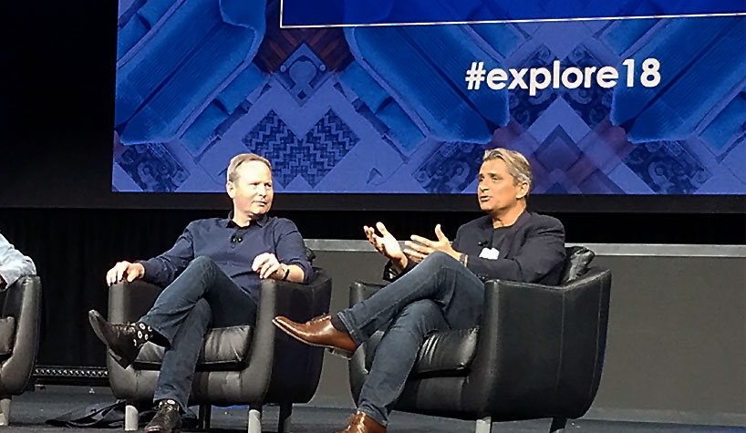 Left to right: Mark Okerstrom, president/CEO of Expedia Group and Cyril Ranque, president of Lodging Partner Services at Expedia Group.