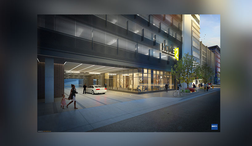 The dual-brand will have a Tru by Hilton and a Home2 Suites by Hilton. Image credit: The Beck Group