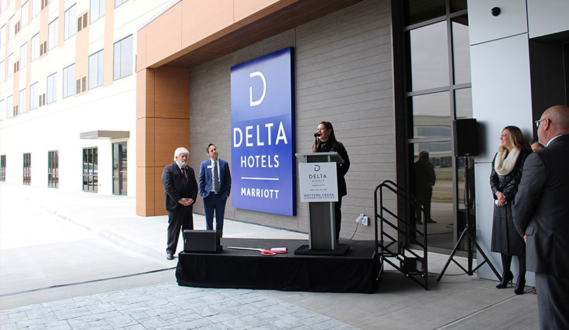 Ribbon cutting of the first Delta Hotels hotel in the Dallas area.