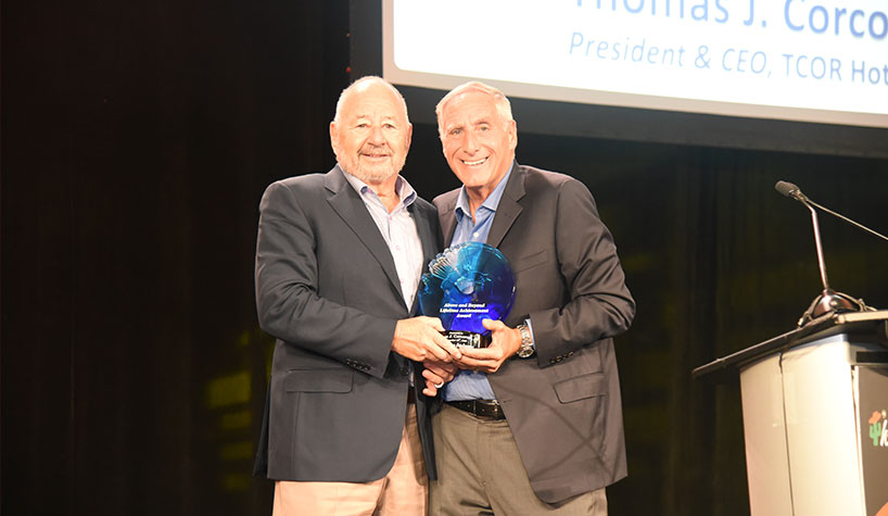 The Lodging Conference honors Tom Corcoran with Above and Beyond Lifetime Achievement Award.