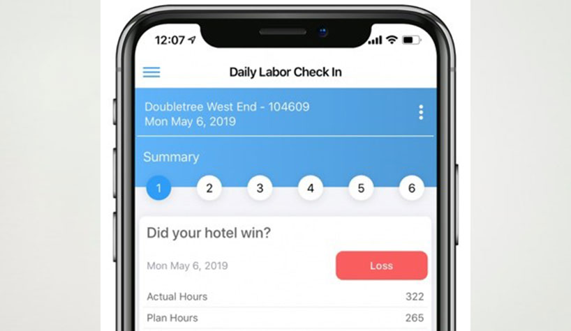 The Hotel Effectiveness mobile app tracks labor efficiency.