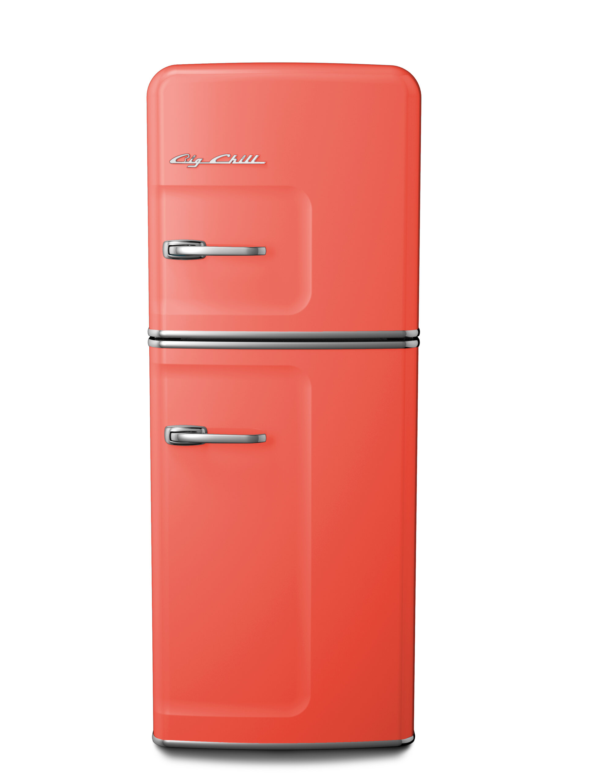 Slim fridge in salmon pink by Big Chill