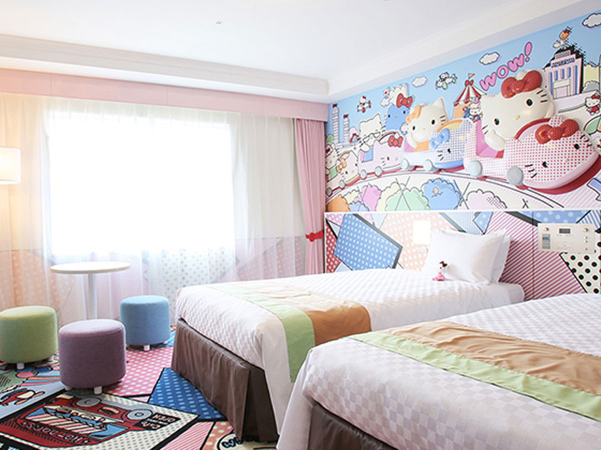 A Hello Kitty guestroom at Keio Plaza Hotel Tama in Tokyo.